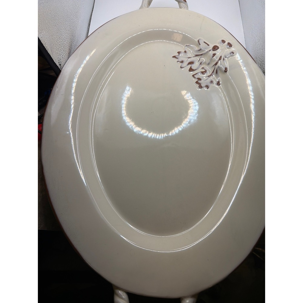 Target Home Terracotta Oval Serving Platter White Brown Oak Leaf Rope Handles